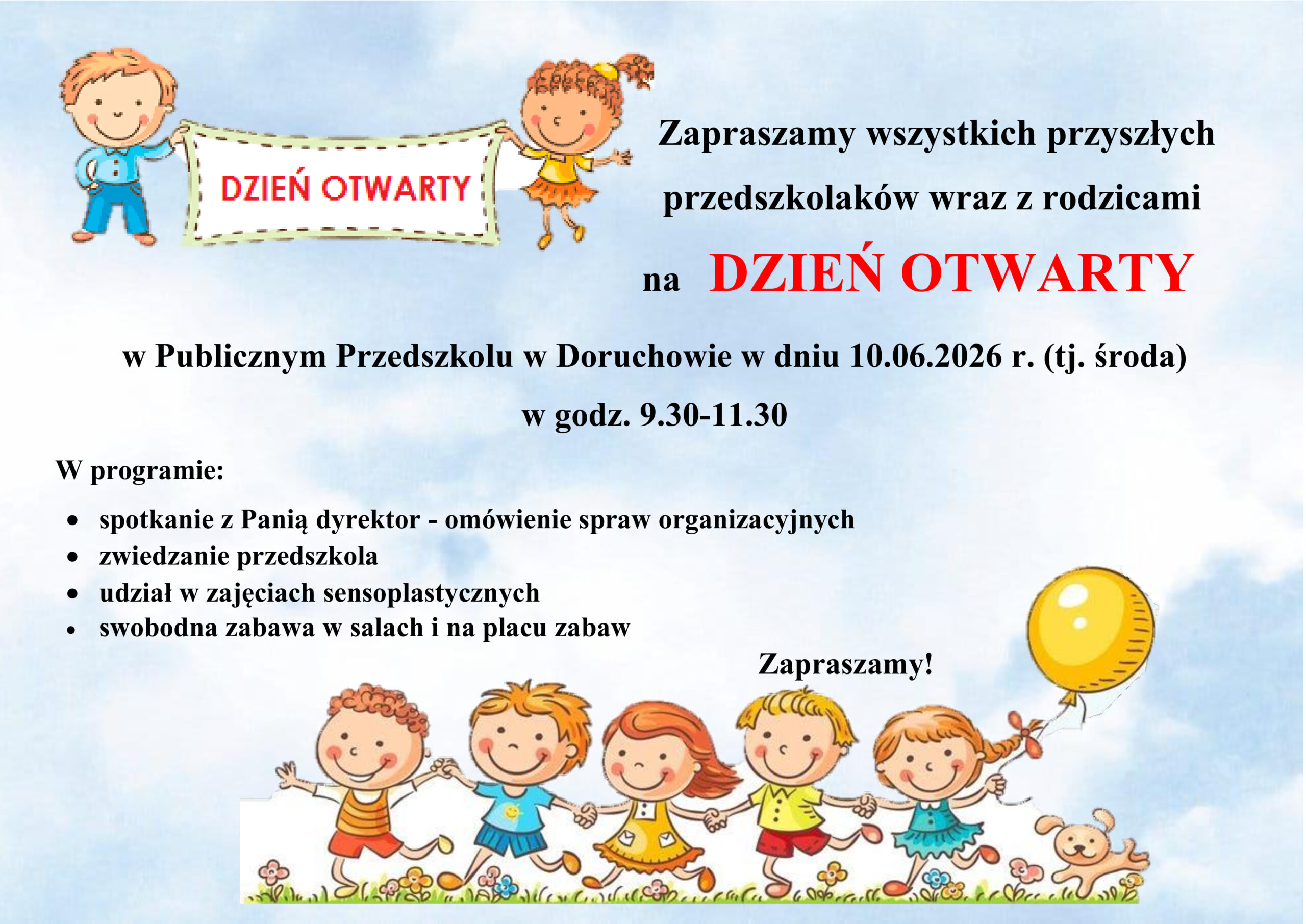 plakat informujący o dniu otwartym w przedszkolu